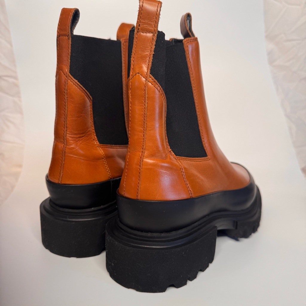 All Saints Harlem Lug Sole Chelsea Boots Tan And Black Ankle Boots